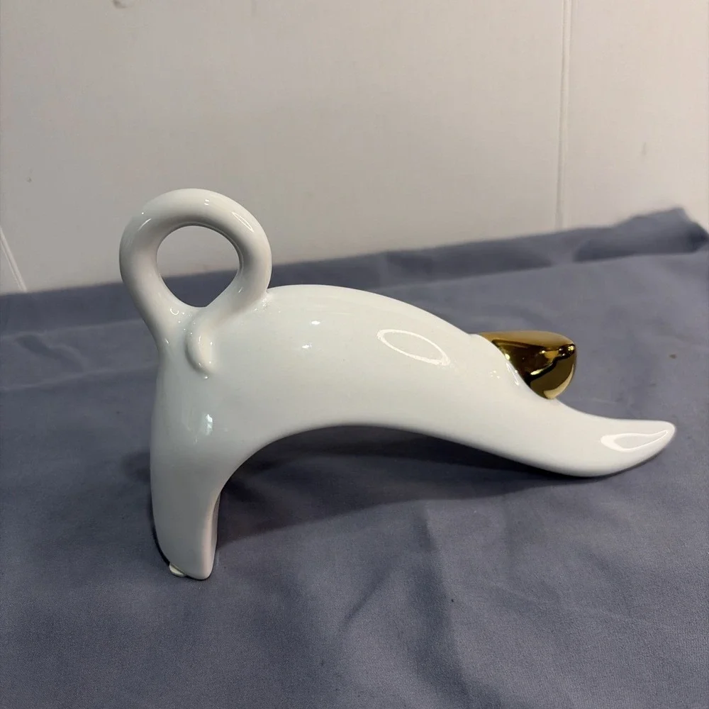 MCM Style Pickens Animal Figurine Stretching Cat Gold & White 7.25